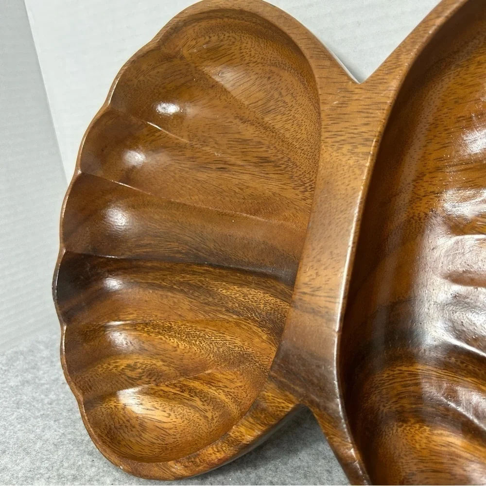 Large Vintage Monkey Pod Tray Two Section Brown Philippines Unique Design